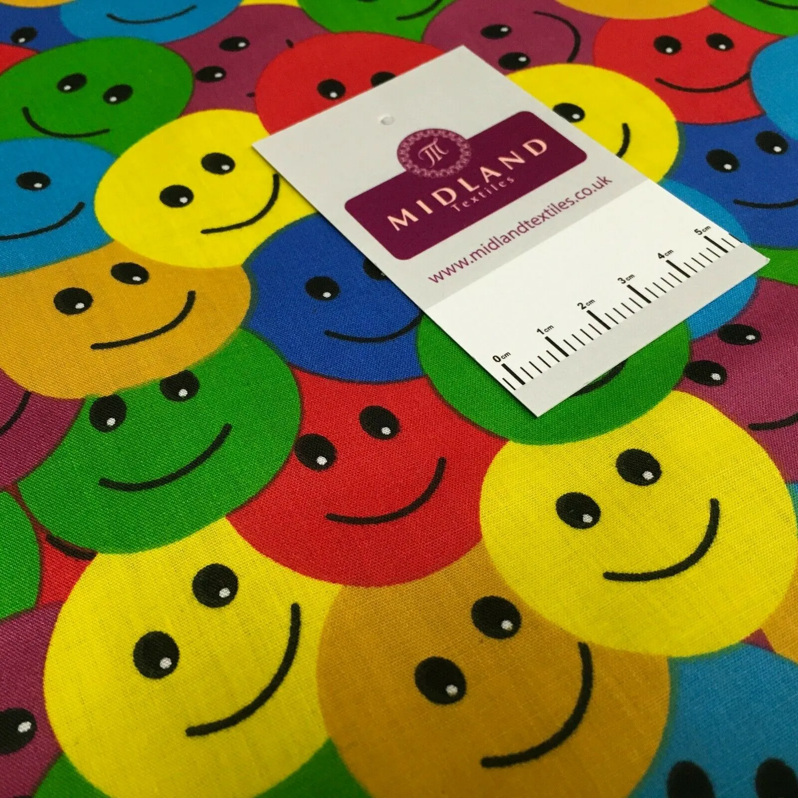 Rainbow Smiley Face Emoji Printed Polycotton  Mask Fabric 110 cm MD1516 Mtex