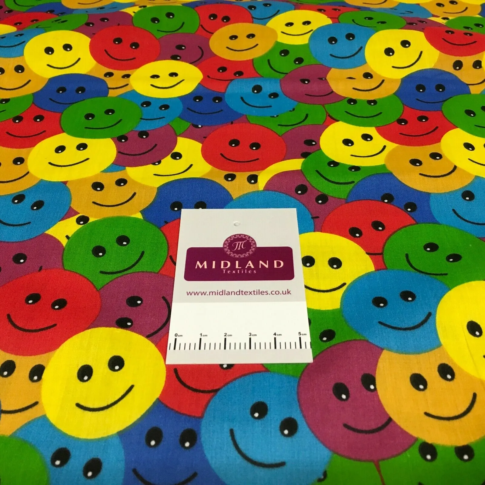 Rainbow Smiley Face Emoji Printed Polycotton  Mask Fabric 110 cm MD1516 Mtex