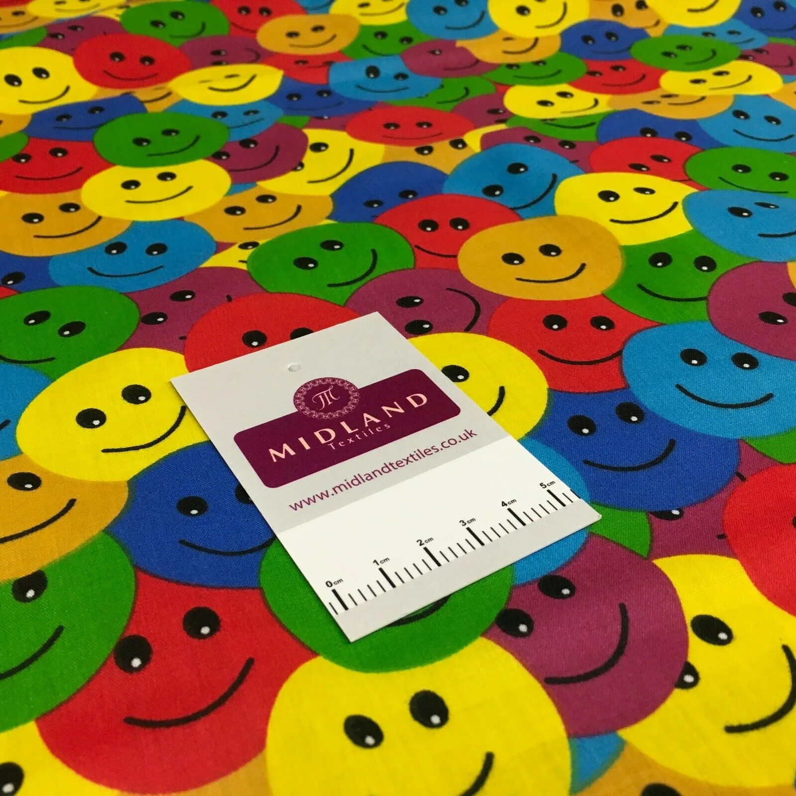 Rainbow Smiley Face Emoji Printed Polycotton  Mask Fabric 110 cm MD1516 Mtex