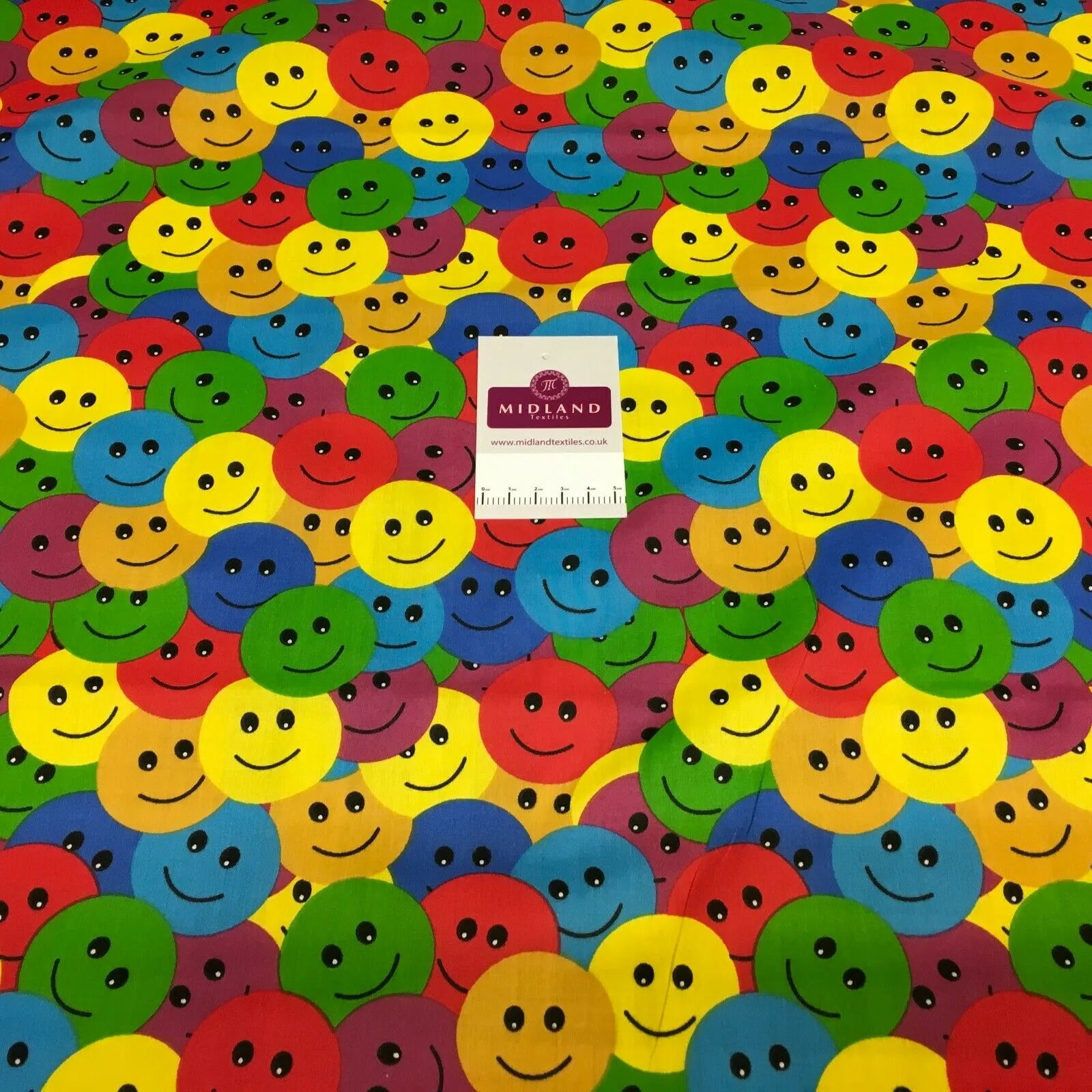 Rainbow Smiley Face Emoji Printed Polycotton  Mask Fabric 110 cm MD1516 Mtex