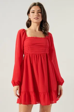 Red Dalkos Ruched Babydoll Mini Dress