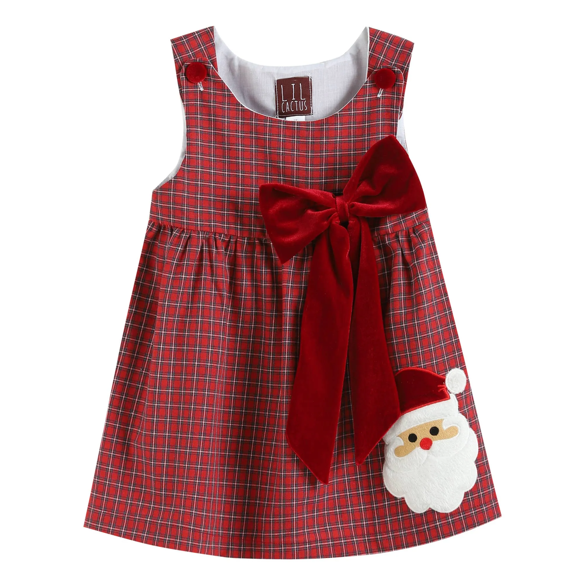 Red Plaid Santa Bow Sleeveless Babydoll Dress