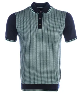 Remus Uomo Abstract Stripe Front Knitted Polo Shirt in Navy & Mint