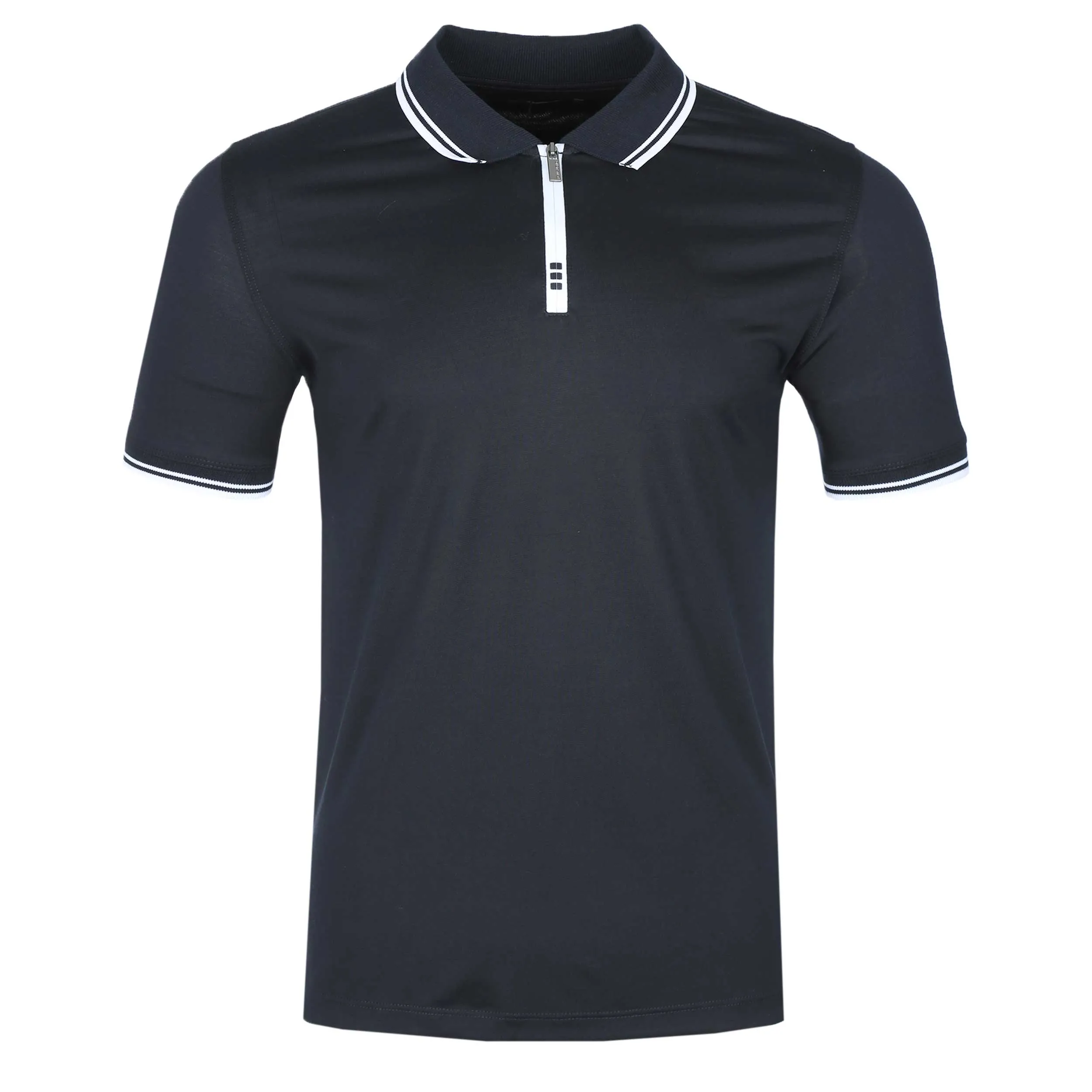 Remus Uomo Zip Contrast Polo Shirt in Navy