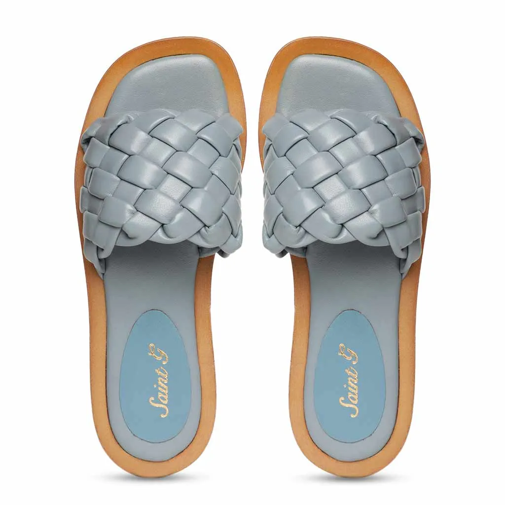 Saint Edetta Blue Woven Leather Sliders