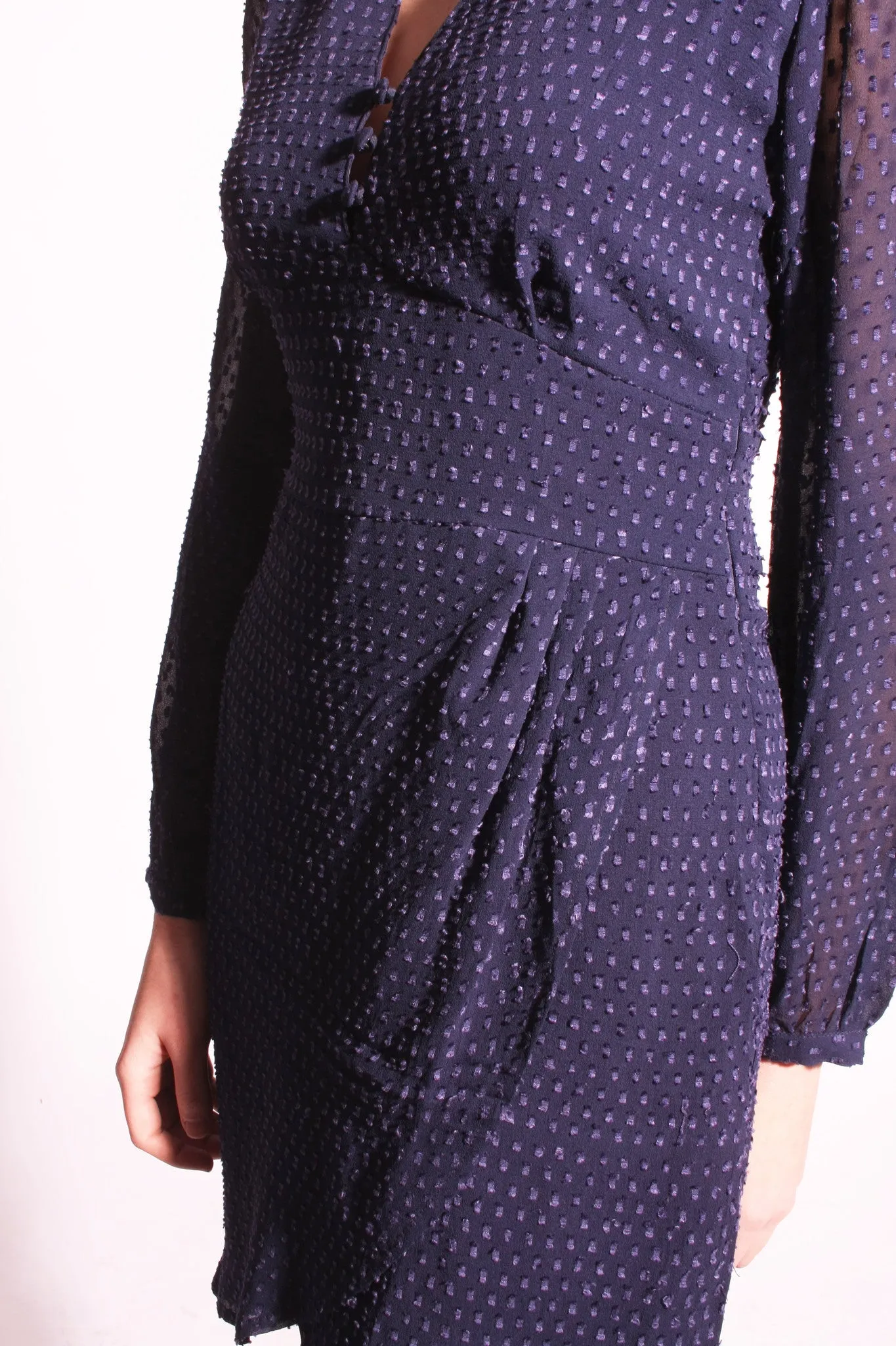 Saira - Silk swiss dotted, fitted waist, wrap skirt dress