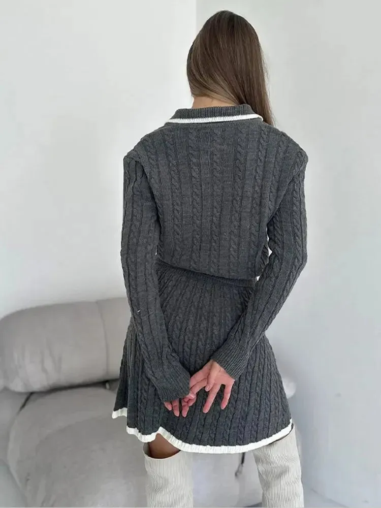 Sally Long Sleeved Knitted Skirt Set