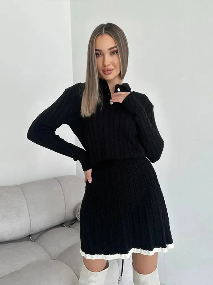 Sally Long Sleeved Knitted Skirt Set