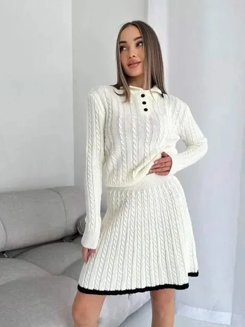 Sally Long Sleeved Knitted Skirt Set