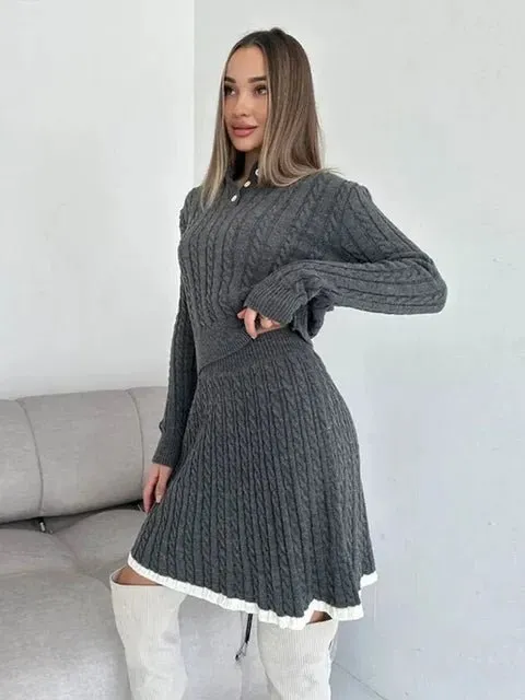 Sally Long Sleeved Knitted Skirt Set