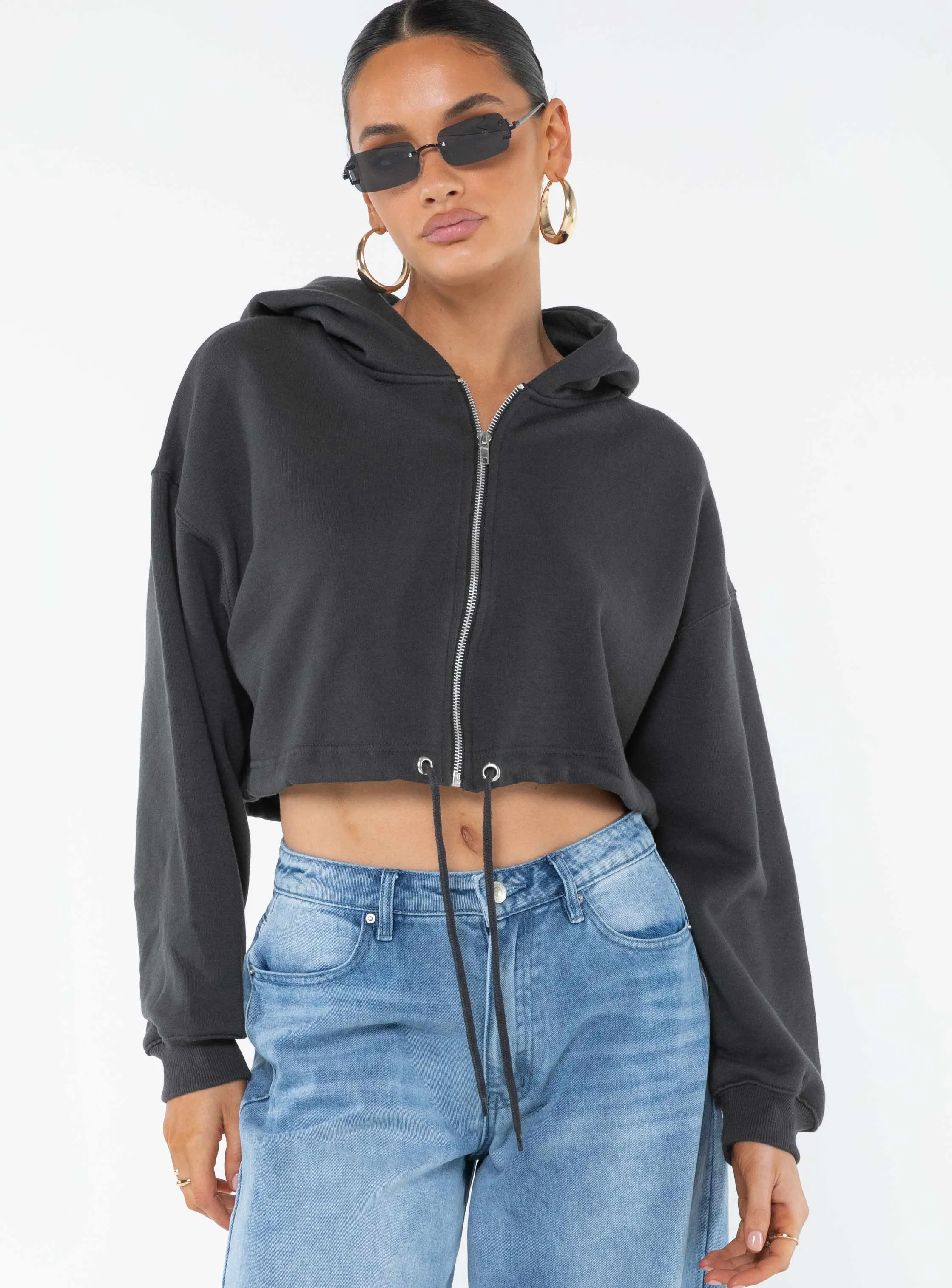 Samwell Cropped Zip Up Hoodie Black Sand