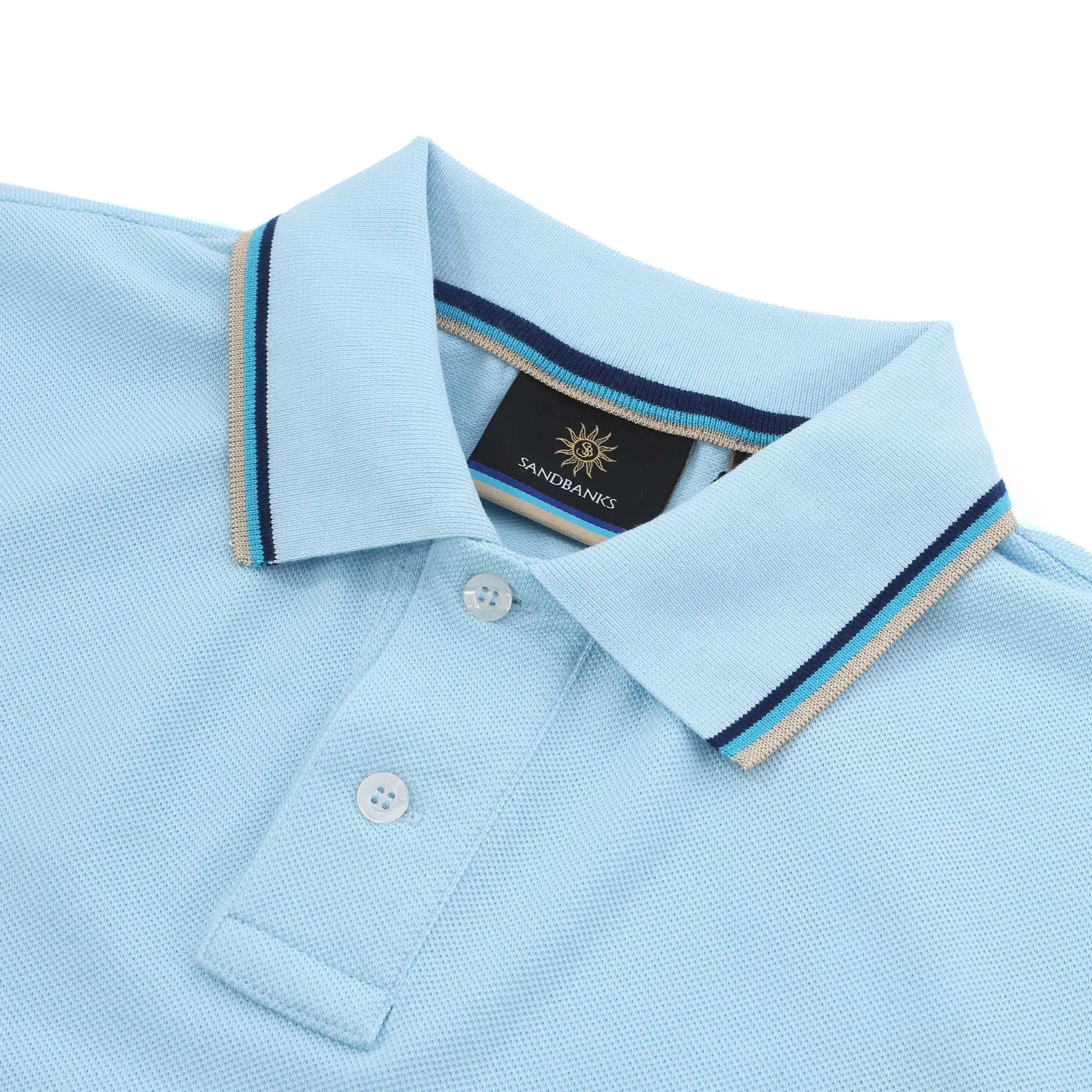 Sandbanks Badge Logo Tipped Polo Shirt in Crystal Blue