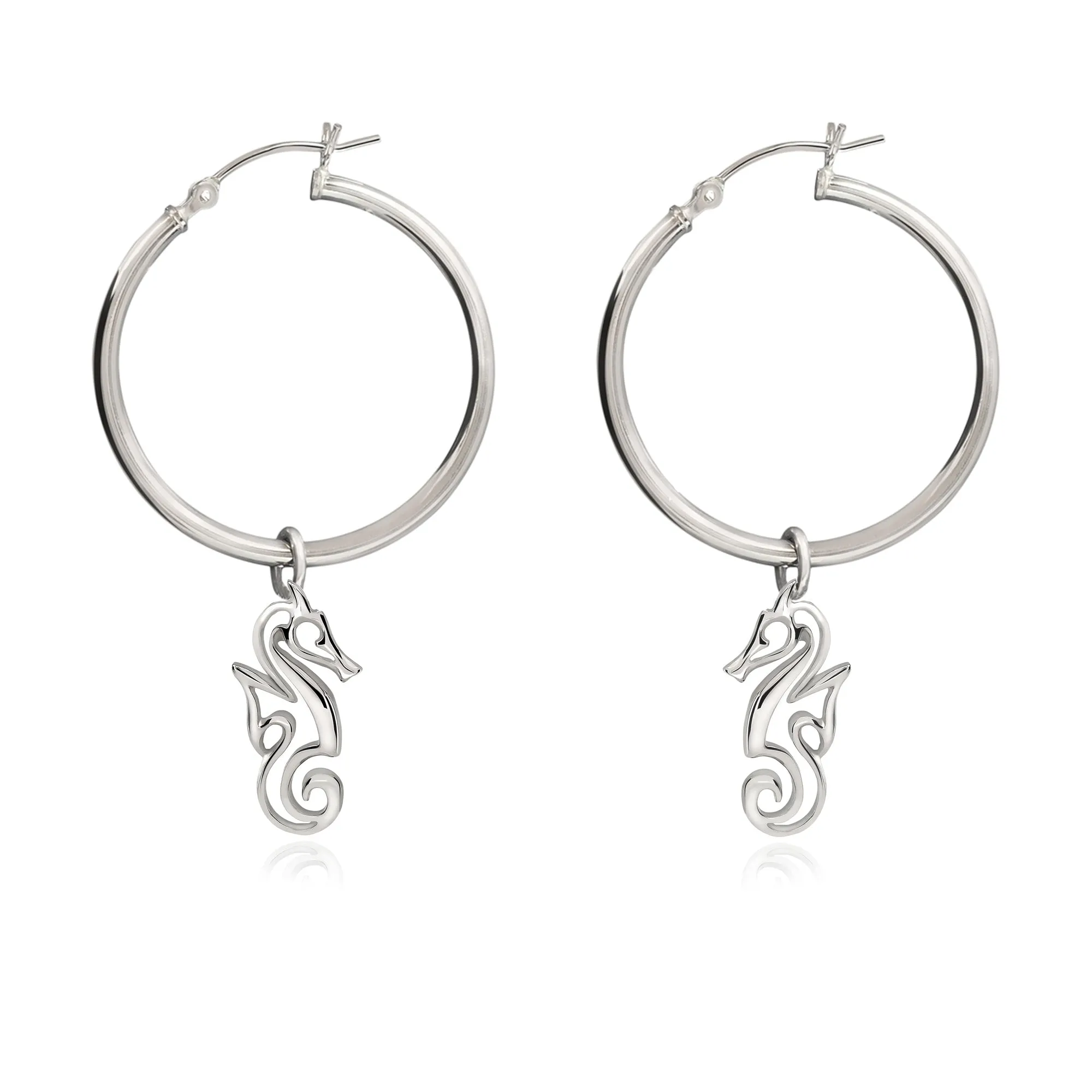 Seahorse Hoop Earrings for Women Sterling Silver- Seahorse Drop Earrings, Seahorse Dangle Hoop Earrings, Seahorse Jewelry, Seahorse Gifts