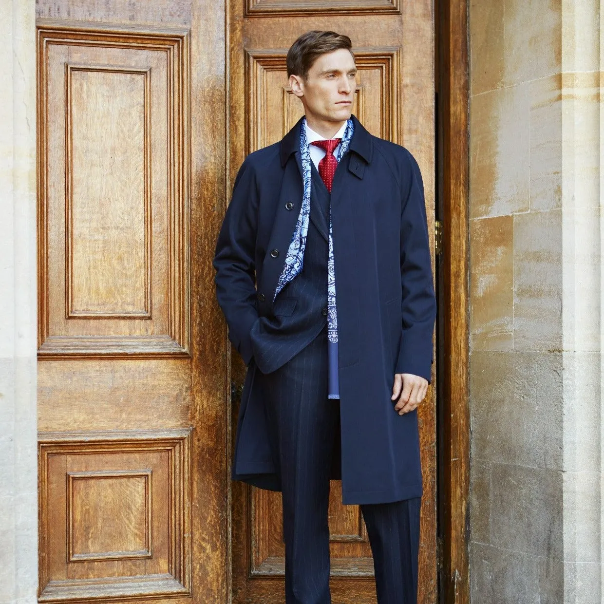 Shelton Navy Twill Wool Raincoat