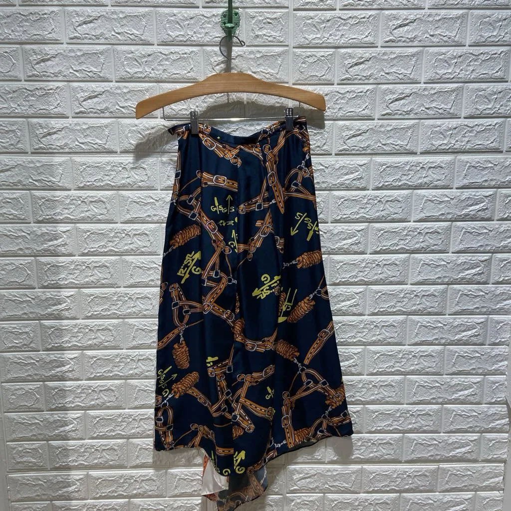 Silk Horse-Bit Print Skirt