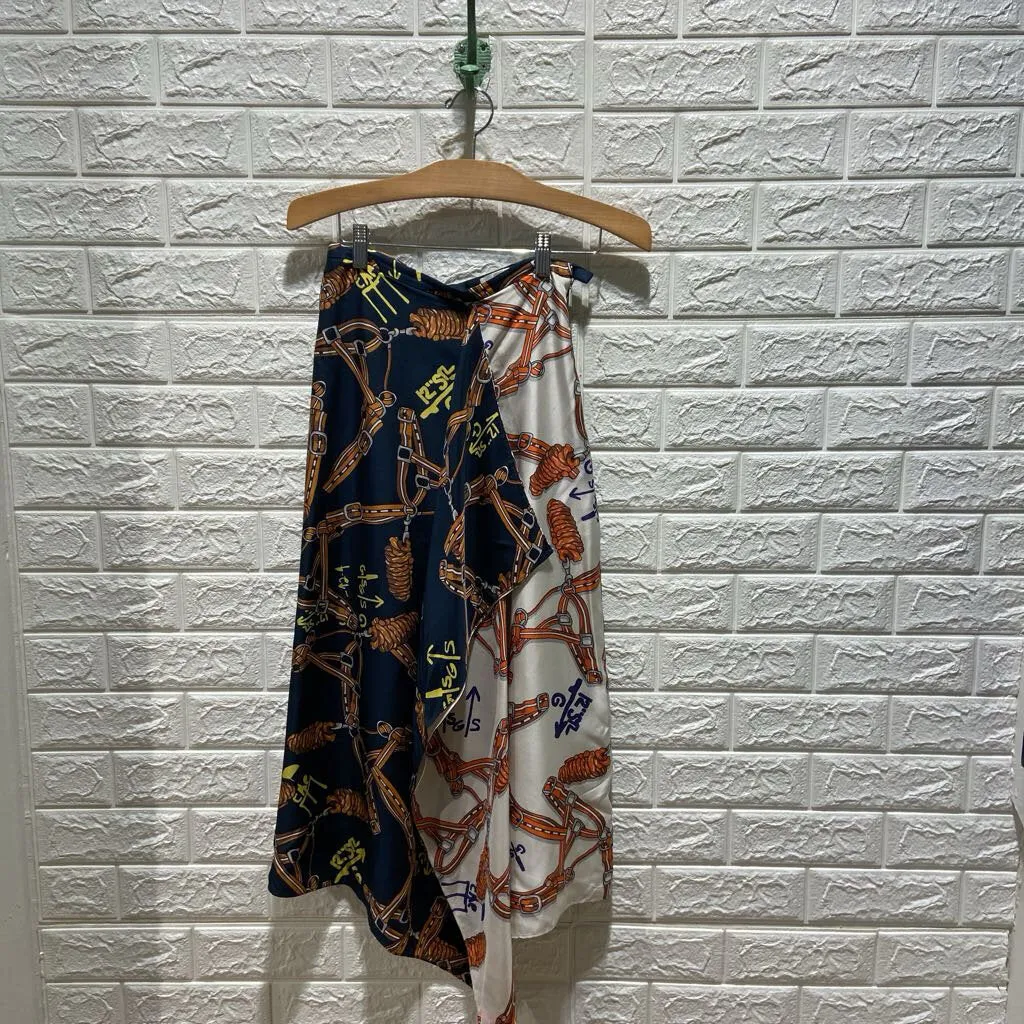 Silk Horse-Bit Print Skirt