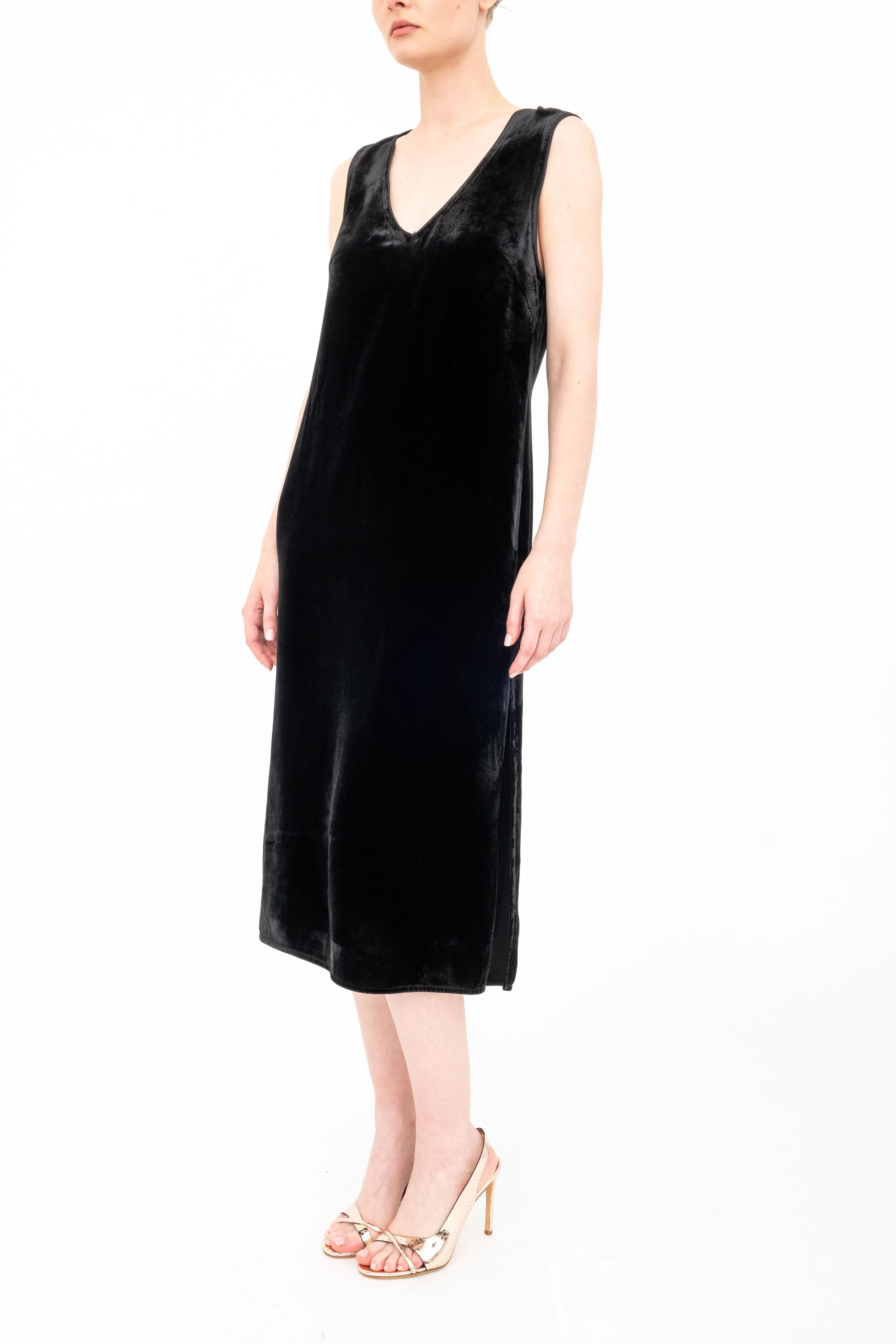 Silk Velvet V Neck Sleeveless Midi Dress - ATHENA H24