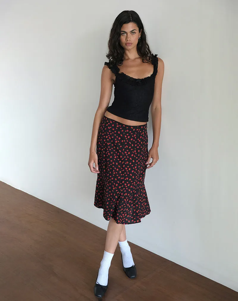 Sima Midi Skirt in Strawberry Polka Black