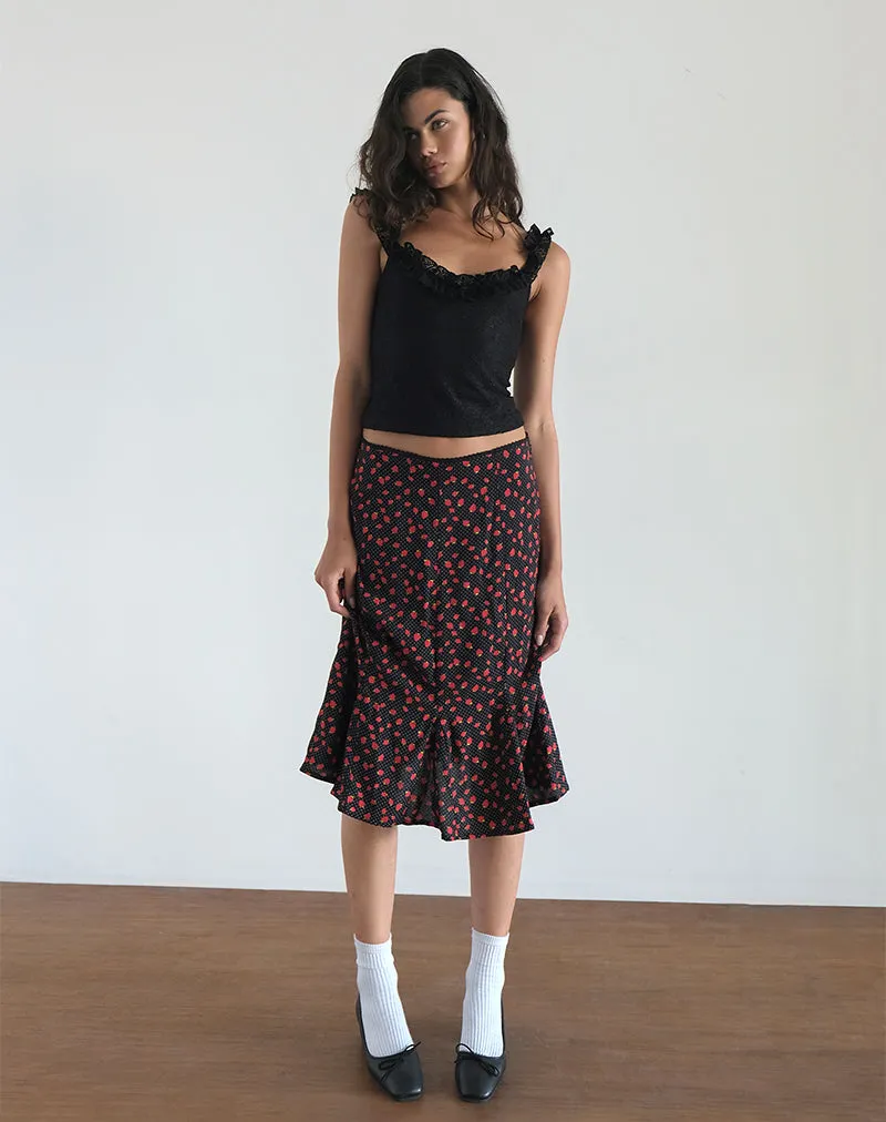 Sima Midi Skirt in Strawberry Polka Black