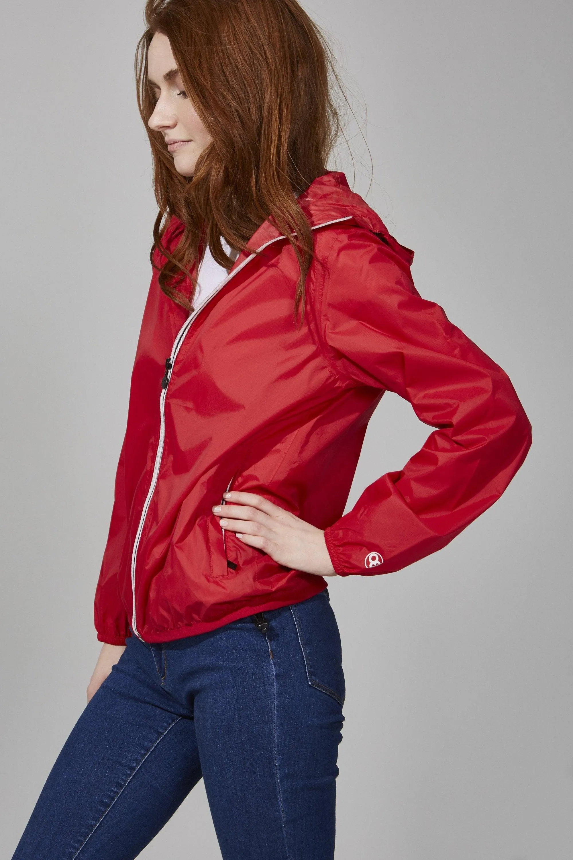 Sloane - Red Full Zip Packable Rain Jacket