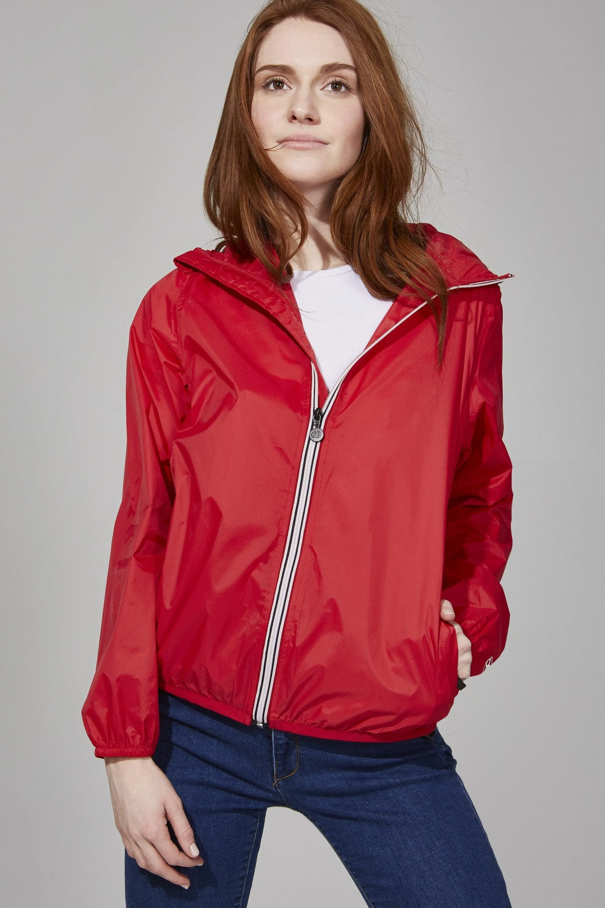 Sloane - Red Full Zip Packable Rain Jacket