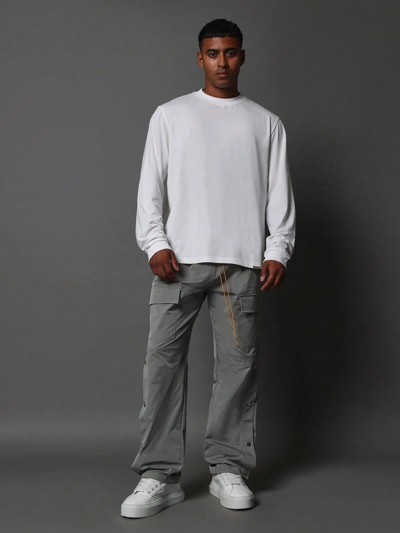 Straight Fit Cargo Nylon Pant With Side Poppers