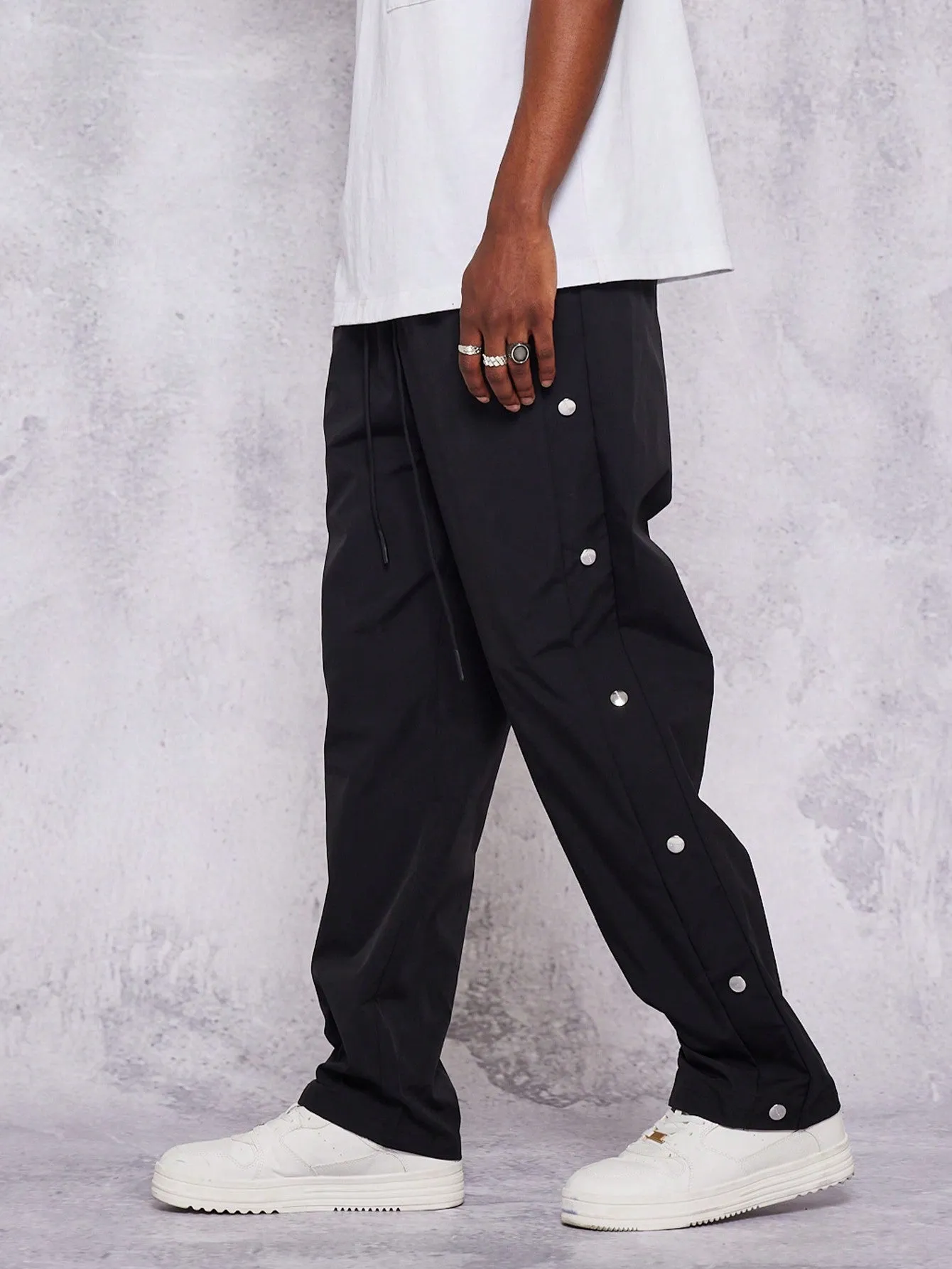 Straight Leg Nylon Jogger Trouser With Side Seam Snaps