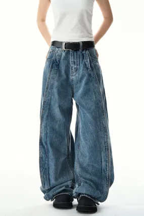 Streetwear Scimitar Wide-Leg Jeans Washed Vintage Trousers