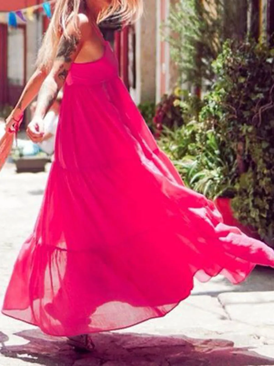 Summer Pure Color Slip Maxi Dress