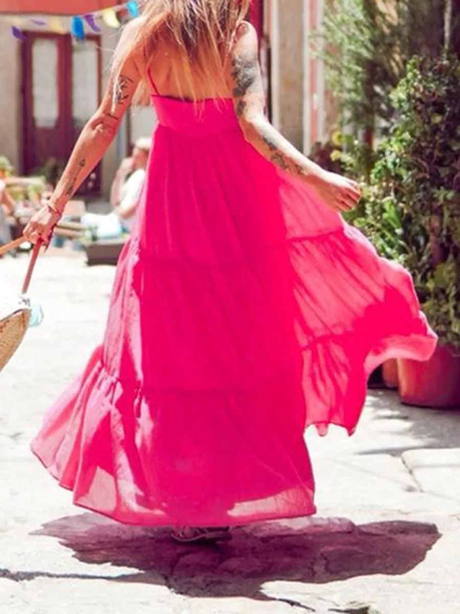 Summer Pure Color Slip Maxi Dress