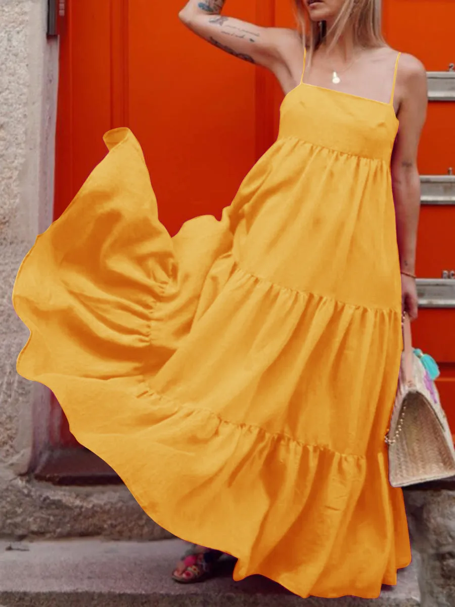 Summer Pure Color Slip Maxi Dress