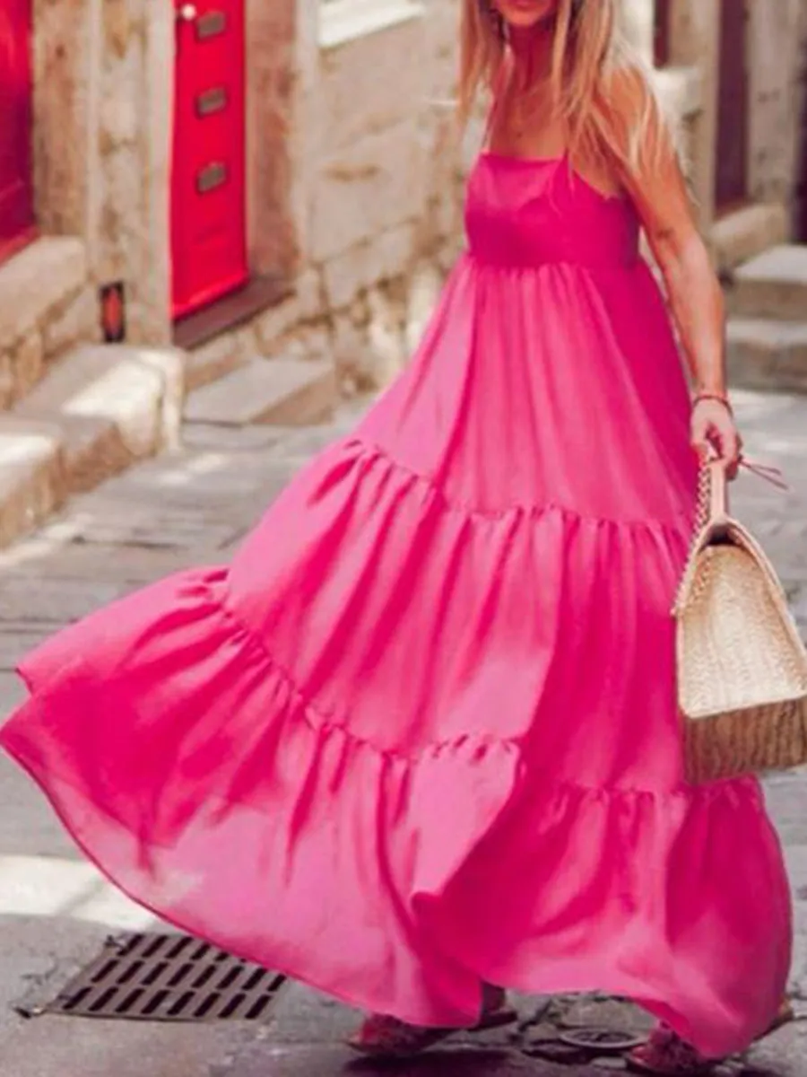 Summer Pure Color Slip Maxi Dress