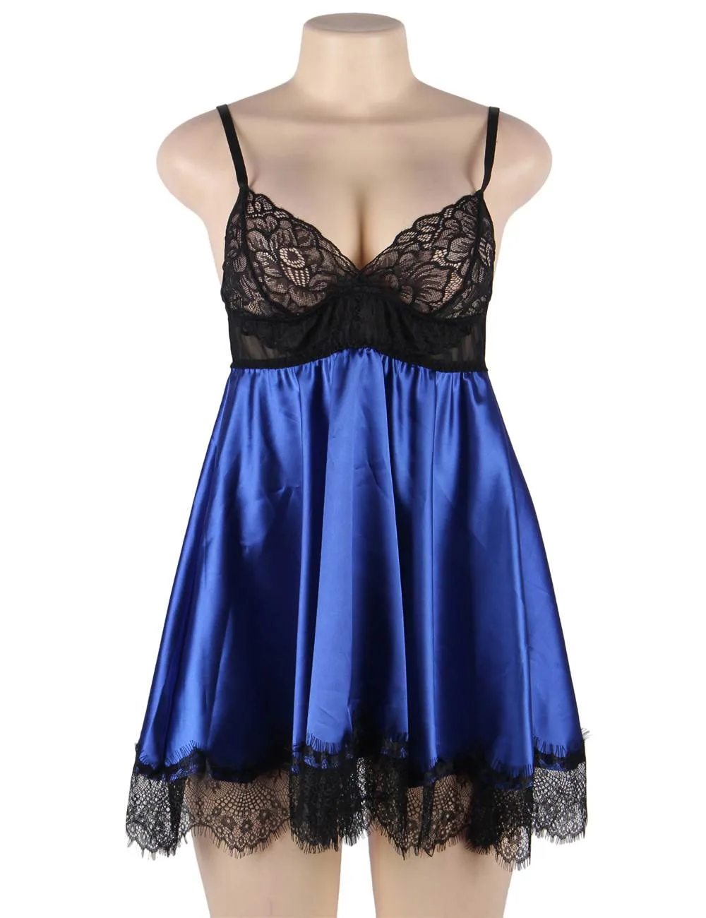 The R809 Eyelash Plus Size Satin Feel Babydoll with Lace Blindfold