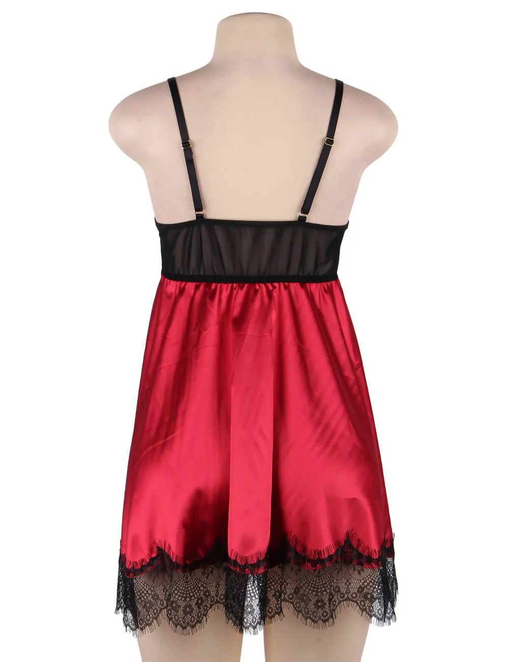 The R809 Eyelash Plus Size Satin Feel Babydoll with Lace Blindfold