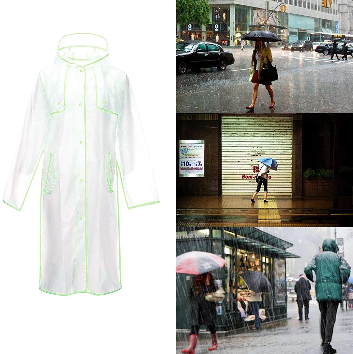 THOMAS HOME Transparent Fashionable EVA Vinyl Women's Waterproof Raincoat Runway Style with Hood