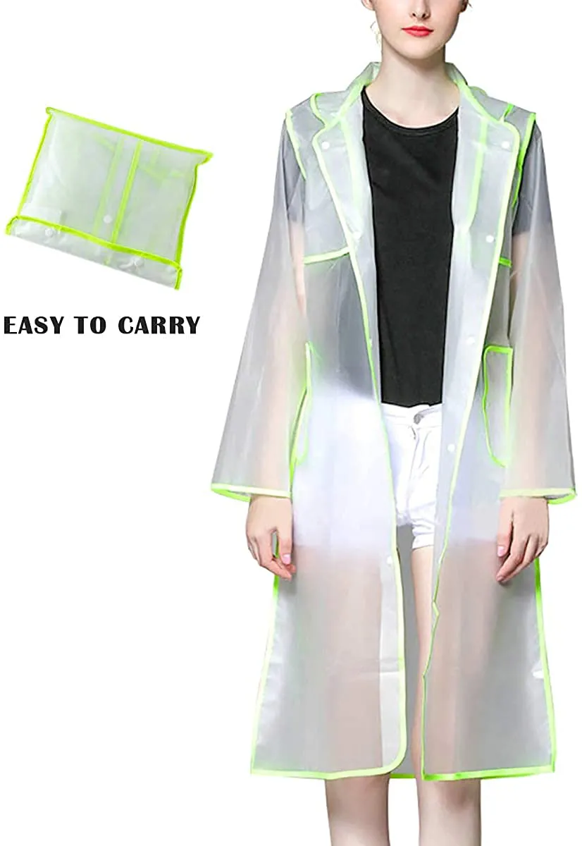 THOMAS HOME Transparent Fashionable EVA Vinyl Women's Waterproof Raincoat Runway Style with Hood