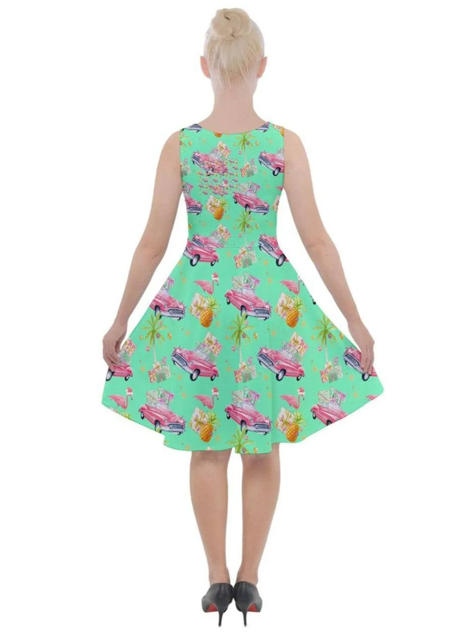 Tropical Christmas Knee Length Skater Dress With Pockets