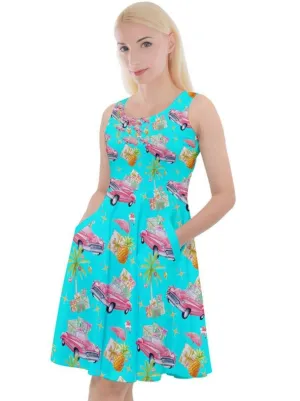 Tropical Christmas Knee Length Skater Dress With Pockets