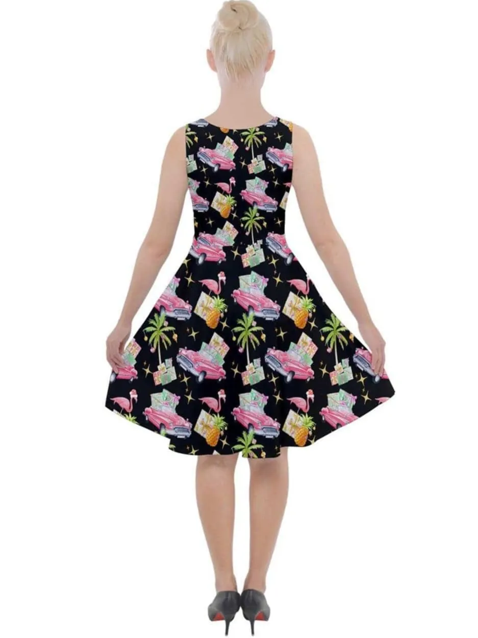 Tropical Christmas Knee Length Skater Dress With Pockets