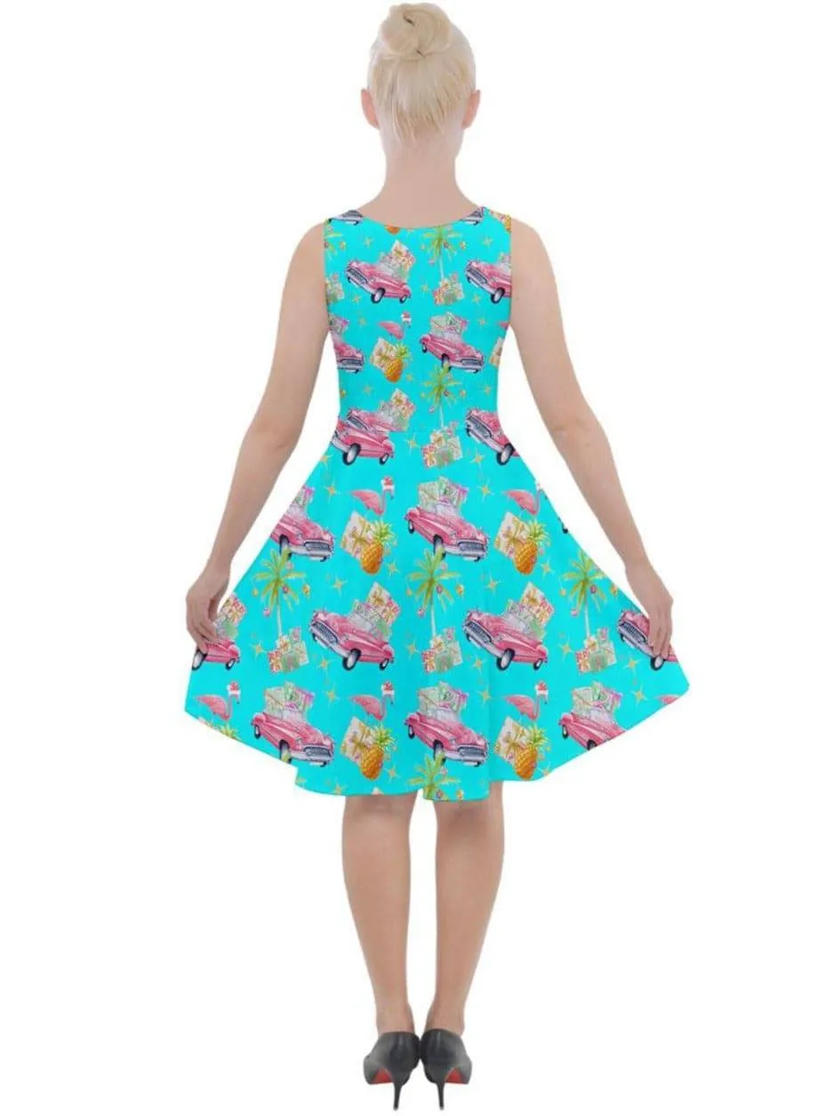 Tropical Christmas Knee Length Skater Dress With Pockets