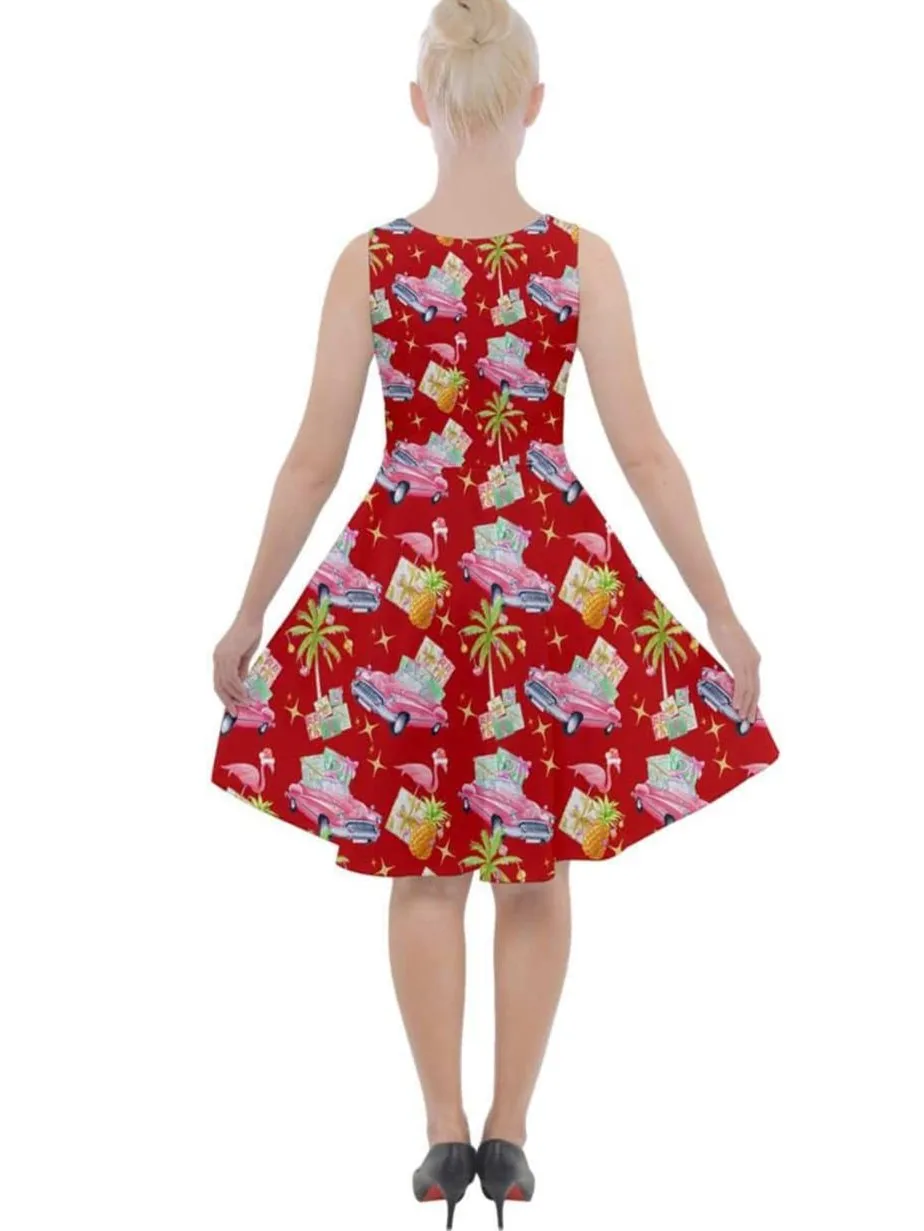 Tropical Christmas Knee Length Skater Dress With Pockets