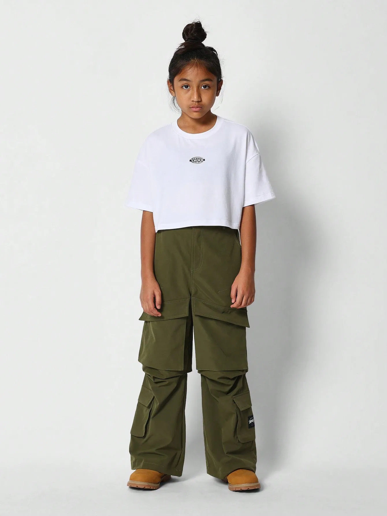 Tween Girls Crop Fit Tee And Cargo Pant 2 Piece Set