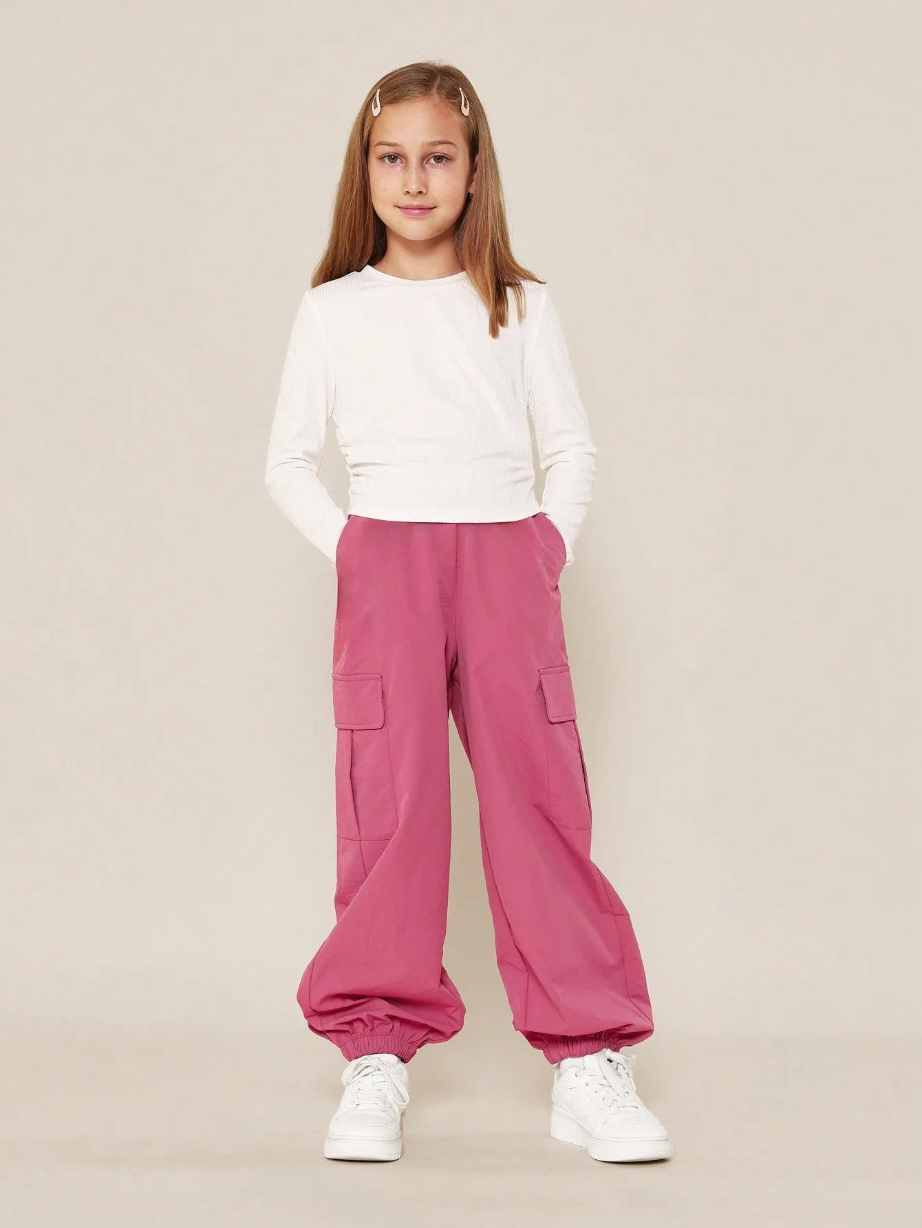 Tween Girls Long Sleeve Shirt And Ruched Cargo Pant 2 Piece Set