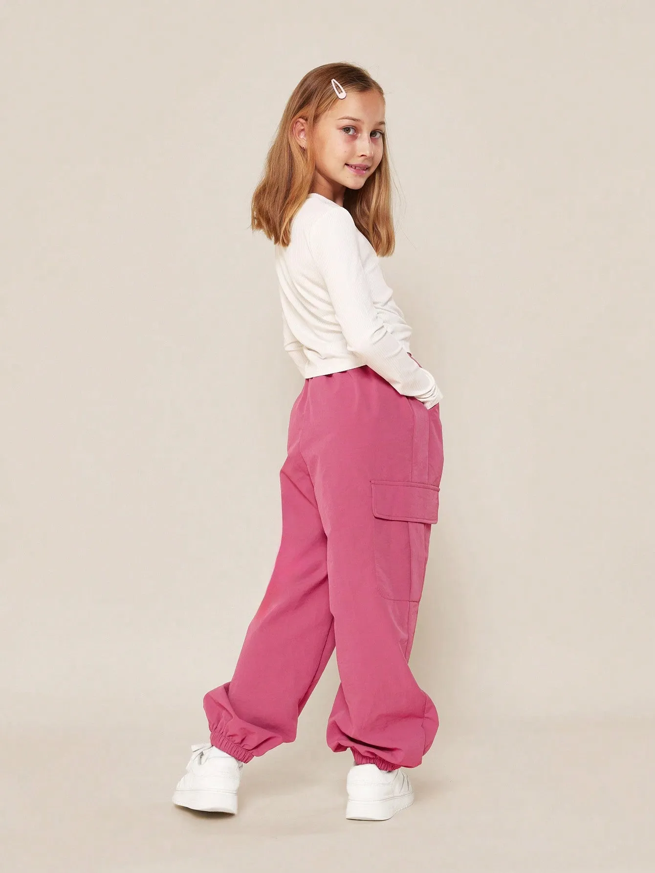 Tween Girls Long Sleeve Shirt And Ruched Cargo Pant 2 Piece Set