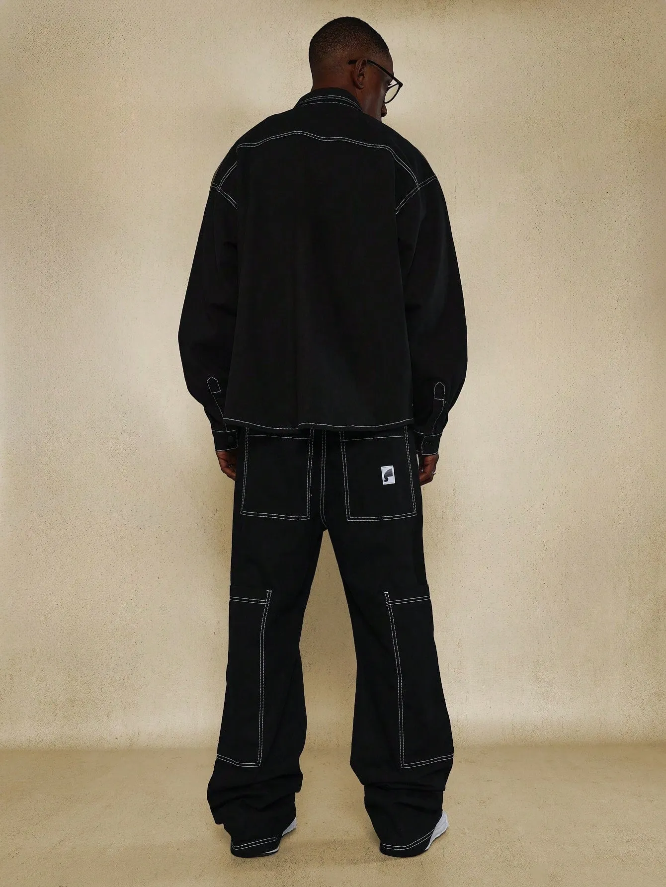 Twill Long Sleeve Shirt And Cargo Pant With Contrast Stitching 2 Piece Set