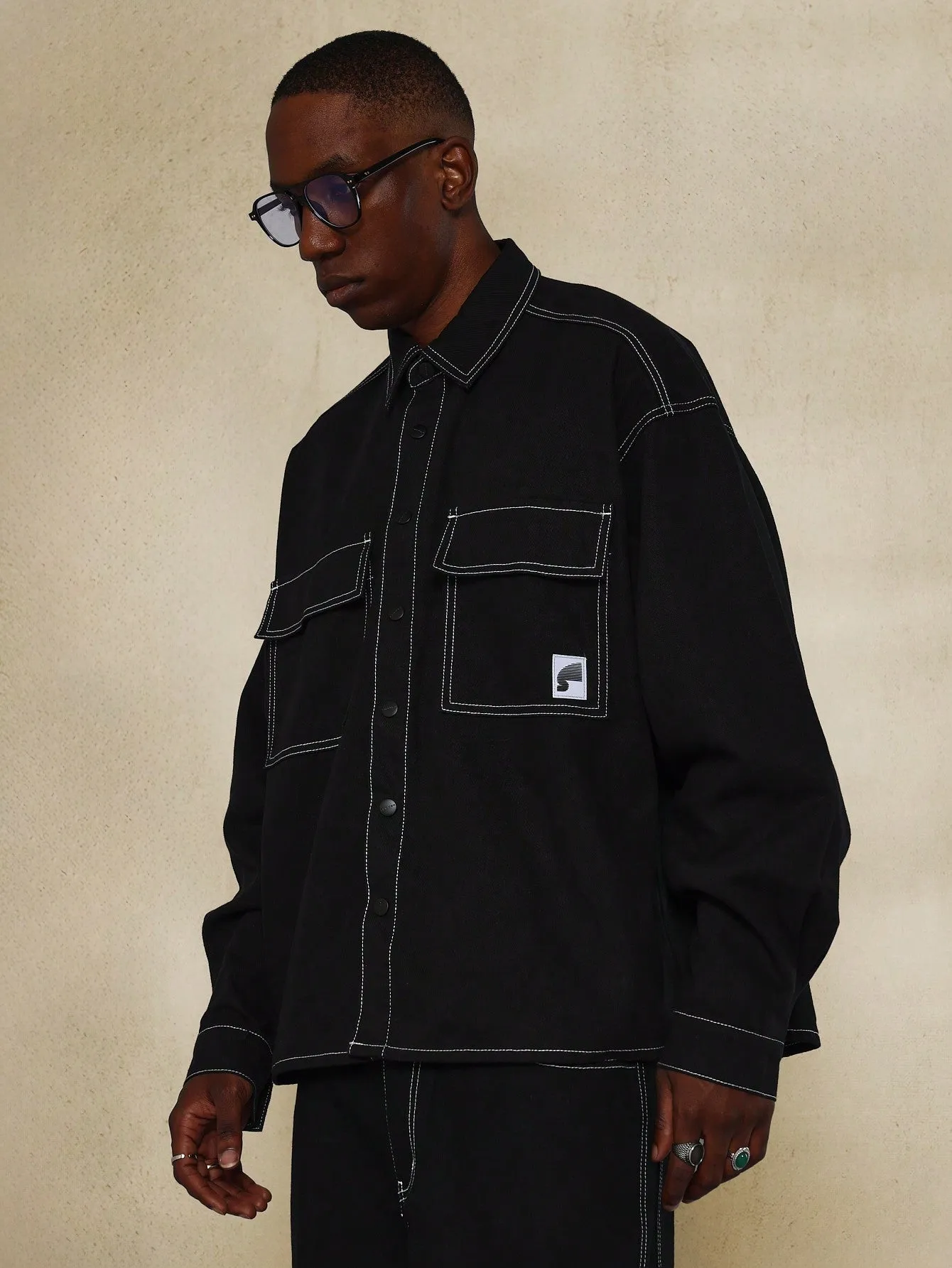 Twill Long Sleeve Shirt And Cargo Pant With Contrast Stitching 2 Piece Set