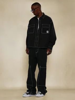 Twill Long Sleeve Shirt And Cargo Pant With Contrast Stitching 2 Piece Set