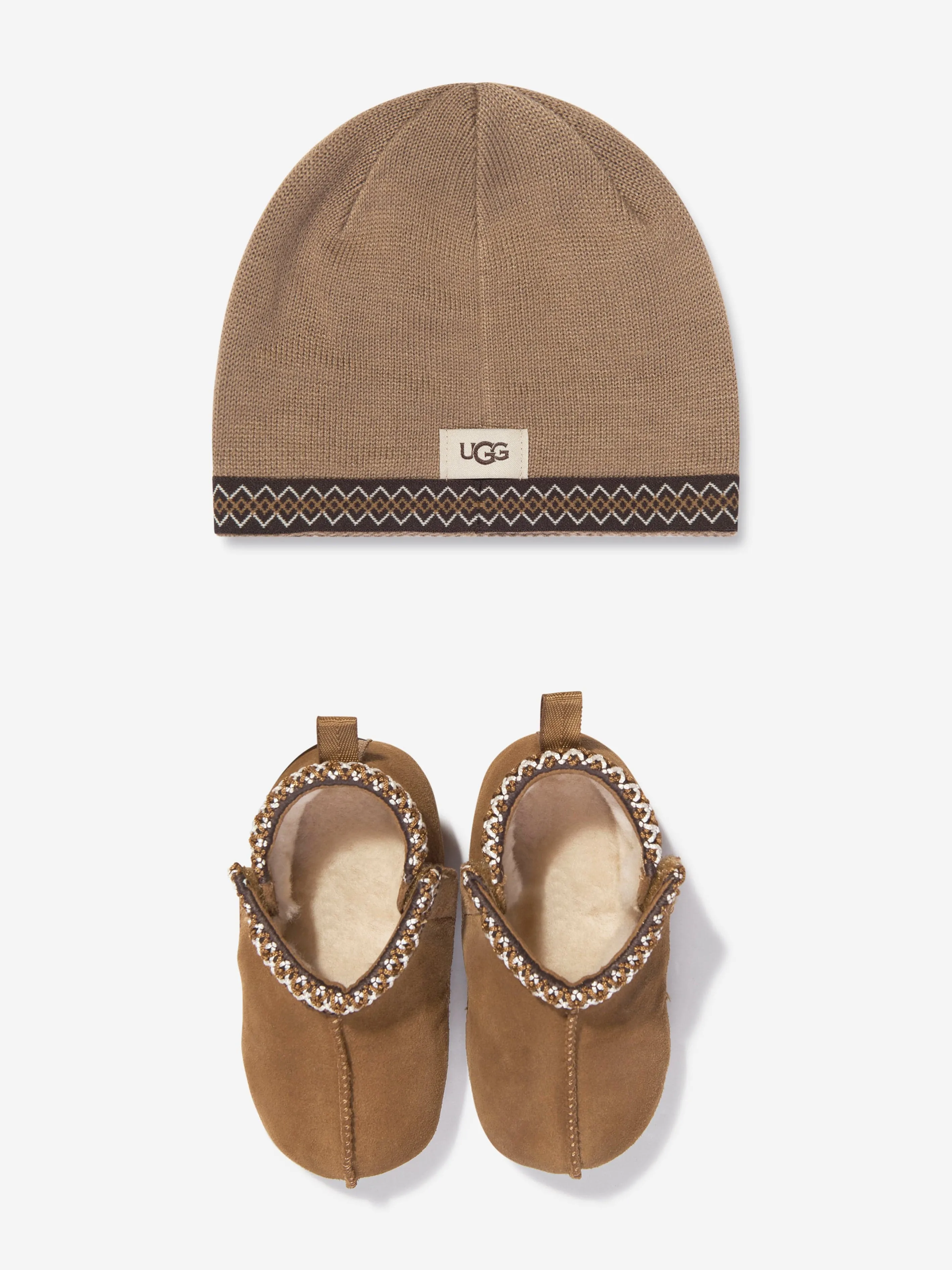 UGG Baby Tasman And Beanie Gift Set in Brown