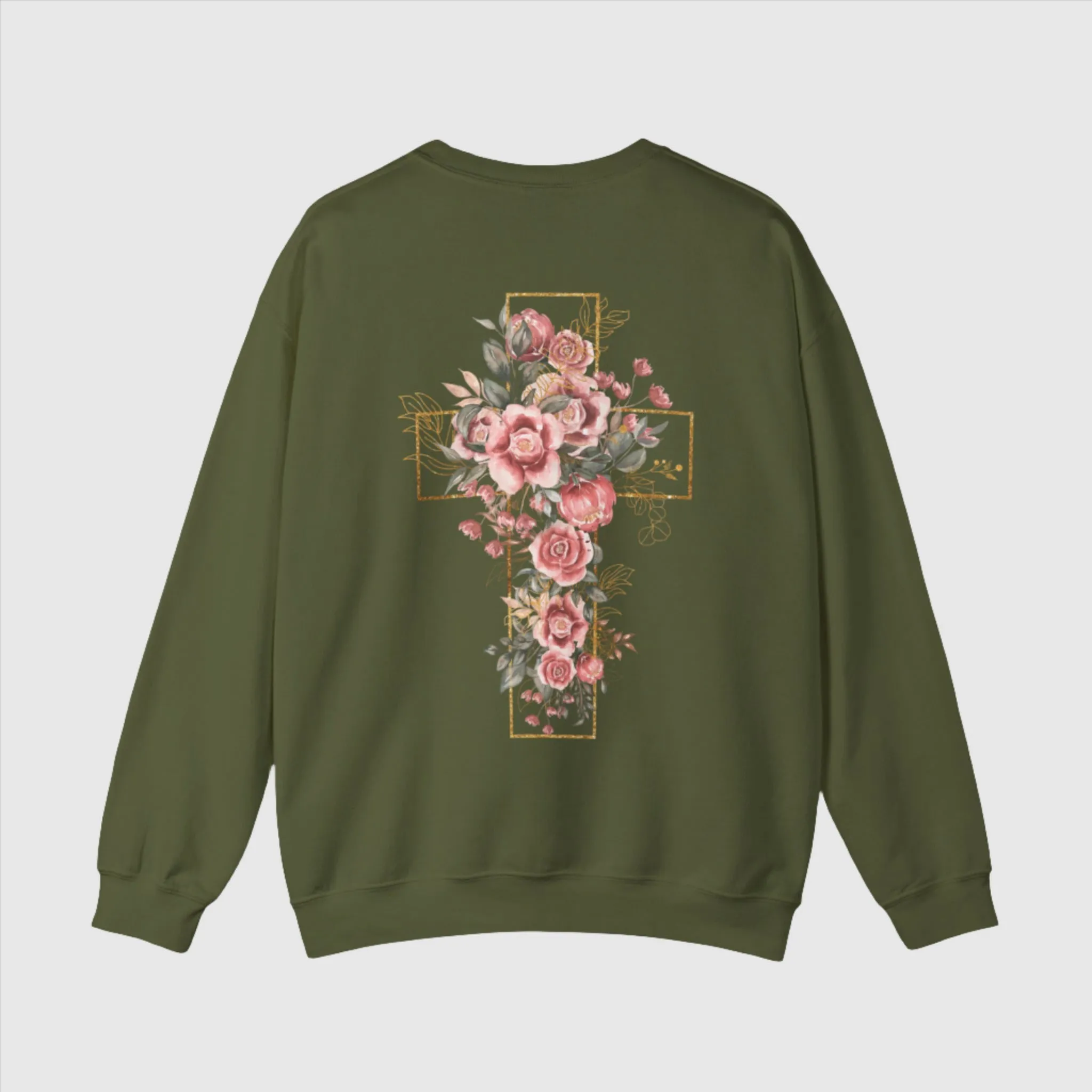 Unisex Blooming Flower Cross Heavy Blend Crewneck Sweatshirt