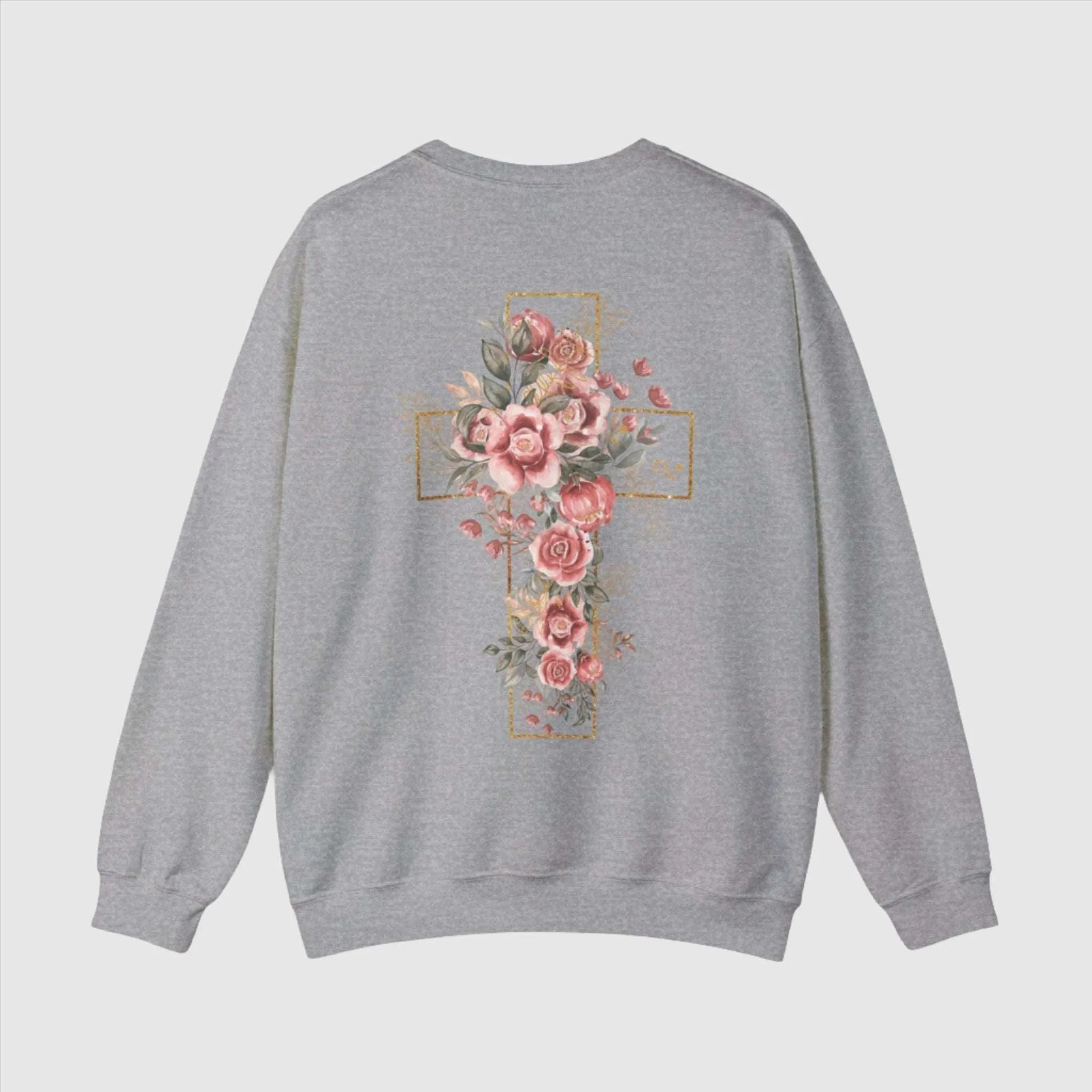 Unisex Blooming Flower Cross Heavy Blend Crewneck Sweatshirt